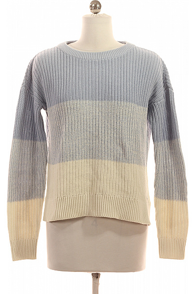 TOM TAILOR Dámský Pruhovaný Hrubě Pletený Pulovr Modrý Béžový Vel. XS