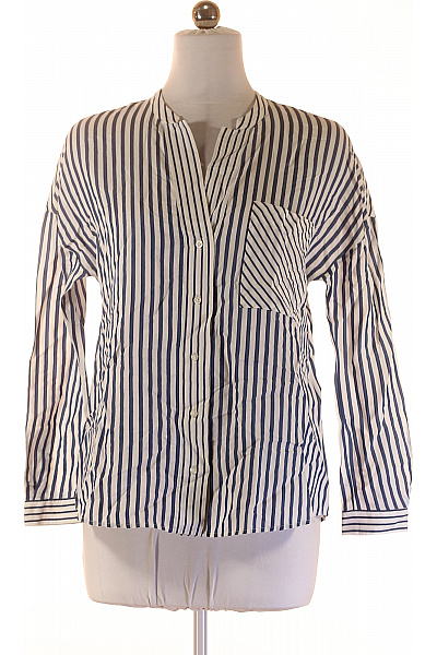 Hugo Boss Dámská Pruhovaná Košile Dlouhý Rukáv Ležérní Bez Límečku Velikost 34