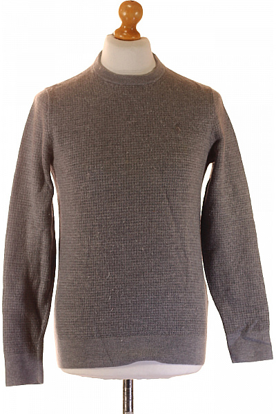 Ralph Lauren Pánský Vlněný šedý Pulovr Sítěný Vzor Podzimní Teplý Přes Hlavu Vel. S