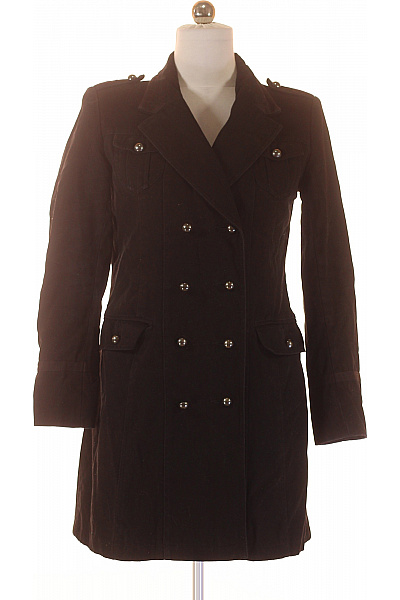 Dorothy Perkins Dámský Bavlněný černý Dvouřadý Vojenský Krátký Kabát Elegantní Vel. 40