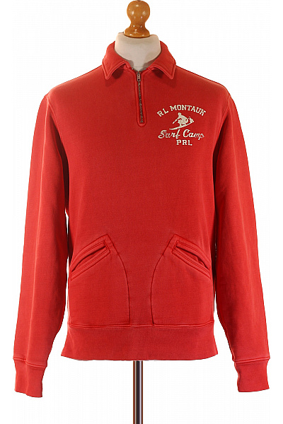 Ralph Lauren Bavlněná červená Mikina Se Zipem U Krku S Výšivkou Surf Velikost S