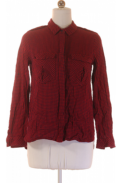 MANGO Dámská červeno černá Kostkovaná Košile S Dlouhým Rukávem A Náprsními Kapsami Vel. S