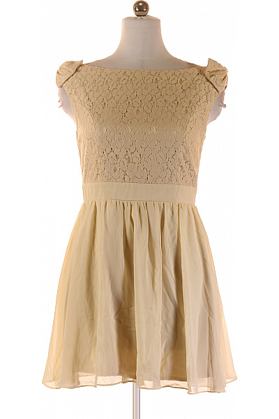 Little Mistress Béžové krajkové šaty s mašlemi na ramenou a áčkovou sukní Vel. 42 | Little Mistress | obrázek 2
