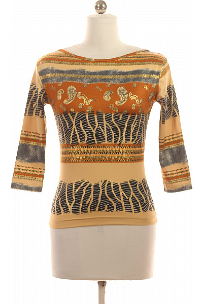 Dámská oranžová béžová halenka s 3/4 rukávem a etno potiskem Vel. S | Unimoda | obrázek 2