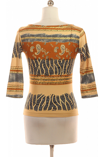 Dámská oranžová béžová halenka s 3/4 rukávem a etno potiskem Vel. S | Unimoda | obrázek 3