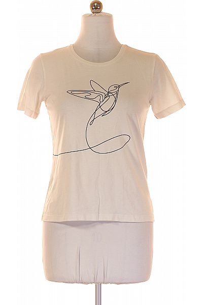 Dámské Bílé Tričko S Krátkým Rukávem A Potiskem Kolibříka Vel. M