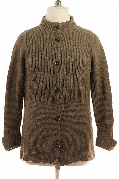 RABE Dámský Hnědý žebrovaný Pletený Kardigan Se Stojáčkem Na Knoflíky Velikost 46