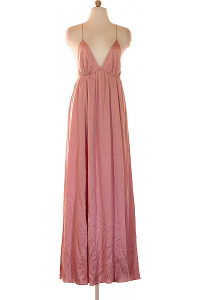 Hedvábné šaty Na Ramínka Dlouhé Růžové Společenské Vel. 1