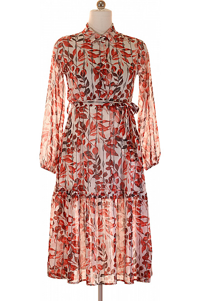 Dámské letní šaty košilové s dlouhým rukávem květované midi s páskem Velikost S | Unimoda | obrázek 2