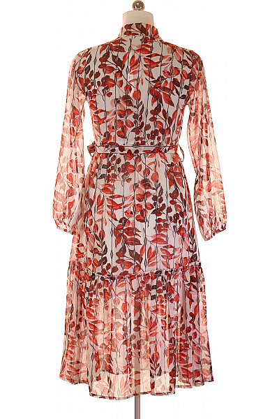 Dámské letní šaty košilové s dlouhým rukávem květované midi s páskem Velikost S | Unimoda | obrázek 3