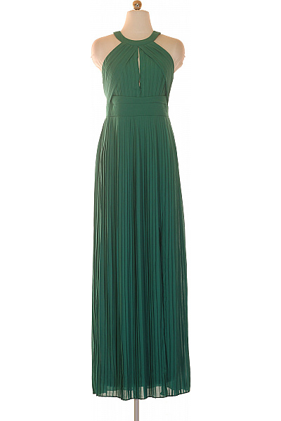 TFNC Zelené Společenské šaty Dlouhé Plisované S Rozparkem Vel. 12