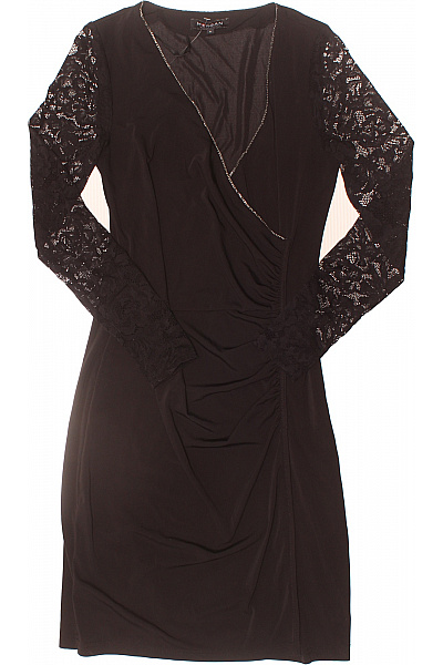 MORGAN Černé upnuté koktejlové šaty s krajkovým rukávem a zavinovacím střihem Vel. S | MORGAN | obrázek 2