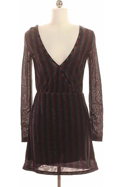 Dámské mini šaty zavinovací s dlouhým rukávem třpytivé pruhy na párty Vel. XS | Unimoda | obrázek 2