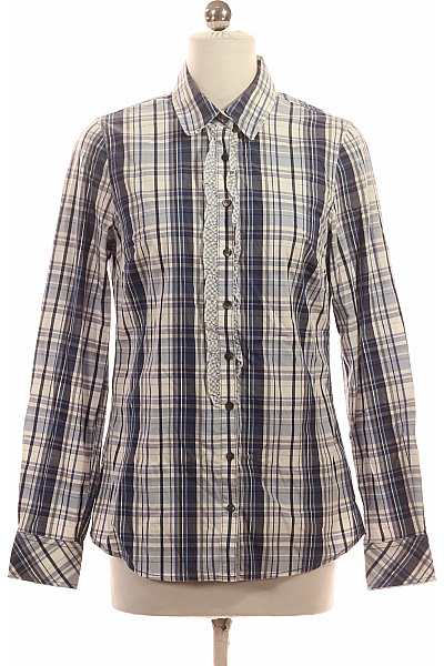 TOMMY HILFIGER Dámská kostkovaná košile s dlouhým rukávem a volánky modrá béžová Vel. 8 | TOMMY HILFIGER | obrázek 2