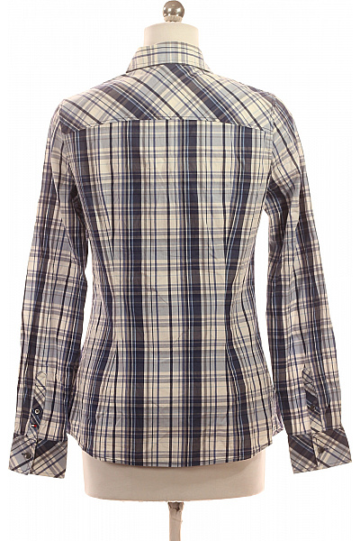 TOMMY HILFIGER Dámská kostkovaná košile s dlouhým rukávem a volánky modrá béžová Vel. 8 | TOMMY HILFIGER | obrázek 3