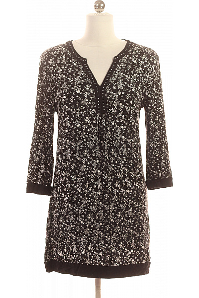 Tchibo Dámské černé Tričko S Květy A Cvočky Prodloužené Velikost S