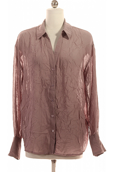 NA-KD Dámská Růžová Průsvitná Pomačkaná Košile S Dlouhým Rukávem Vel. 36