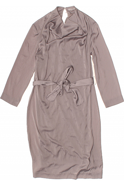 HM  Dámské Polyesterové Šaty Midi S Dlouhým Rukávem Elegantní S Páskem Jednobarevné Saténové Velikost 32 | HM  | obrázek 2