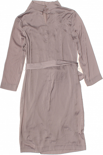 HM  Dámské Polyesterové Šaty Midi S Dlouhým Rukávem Elegantní S Páskem Jednobarevné Saténové Velikost 32 | HM  | obrázek 3