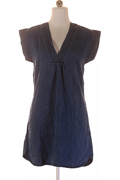 HM  Dámské modré džínové tunikové šaty s V výstřihem a plisováním Vel. 36 | HM  | obrázek 2