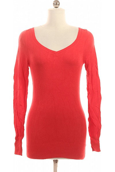 Canda Dámský červený Tenký Pulovr S Výstřihem Do V žebrovaný Basic Velikost S
