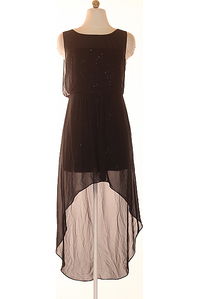 Společenské šaty bez rukávů třpytivé asymetrické černé Vel. 38 | Unimoda | obrázek 2