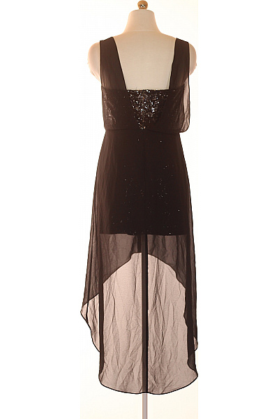 Společenské šaty bez rukávů třpytivé asymetrické černé Vel. 38 | Unimoda | obrázek 3