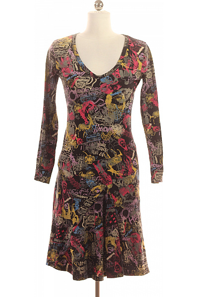 DESIGUAL Dámské černé šaty S Dlouhým Rukávem A Potiskem Na Párty Vel. S
