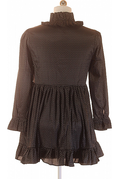 Černé puntíkované šaty s dlouhým rukávem a volánem retro Vel. S | Unimoda | obrázek 3