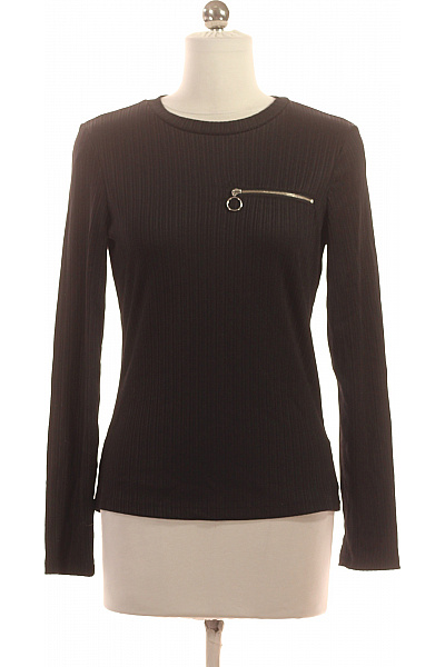 Monki Dámské černé žebrované Tričko S Dlouhým Rukávem A Ozdobným Zipem Velikost S