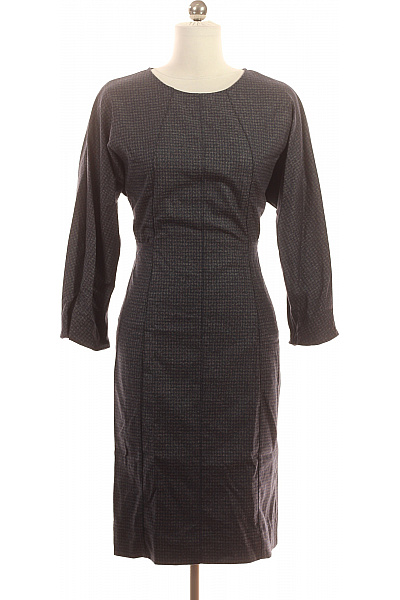 MANGO Šedé tmavé kostkované pouzdrové šaty s dlouhým rukávem elegantní business Vel. M | MANGO | obrázek 2