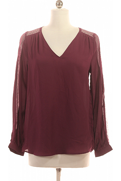 KIABI Dámská Vínová Halenka S Puntíkovanými Průsvitnými Rukávy A Výstřihem Do V Velikost S