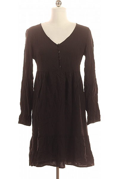 GATE Dámské černé šaty Dlouhý Rukáv Volné Empírové Jednoduché Denní Vel. 36