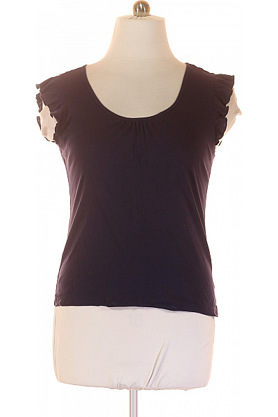 F&F Dámské bavlněné tričko tmavě fialové volánové rukávy basic Velikost 46 | F&F | obrázek 2