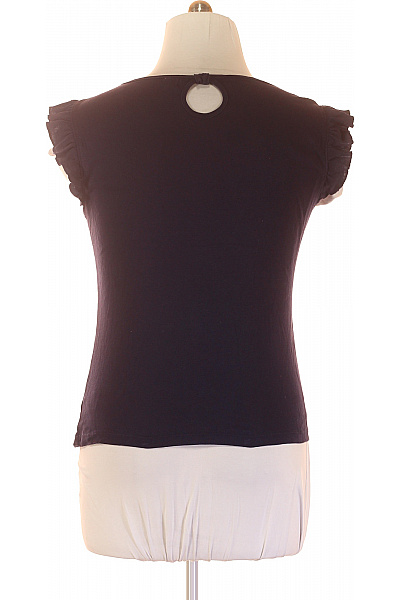 F&F Dámské bavlněné tričko tmavě fialové volánové rukávy basic Velikost 46 | F&F | obrázek 3