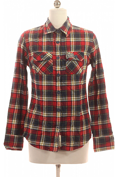 SUPERDRY Dámská Kostkovaná Flanelová Košile S Dlouhým Rukávem červená Tmavěmodrá Vel. S