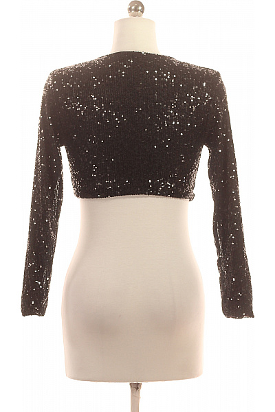 MADE IN ITALY Černé flitrové crop top s dlouhým rukávem a kulatým výstřihem Vel. XS | MADE IN ITALY | obrázek 2