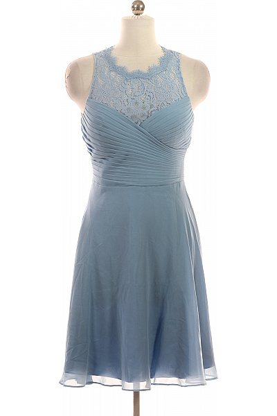  Šaty Z Chiffonu Modré Second Hand Vel. 36