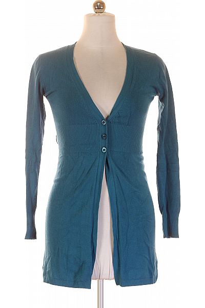 Dámský prodloužený kardigan teal žebrovaný propínací s výstřihem do V Velikost L/XL | Unimoda | obrázek 2