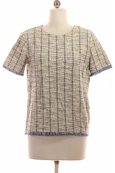 Esprit Dámská pletená halenka kostkovaná béžová modrá s krátkým rukávem Vel. DE XS | Esprit | obrázek 3