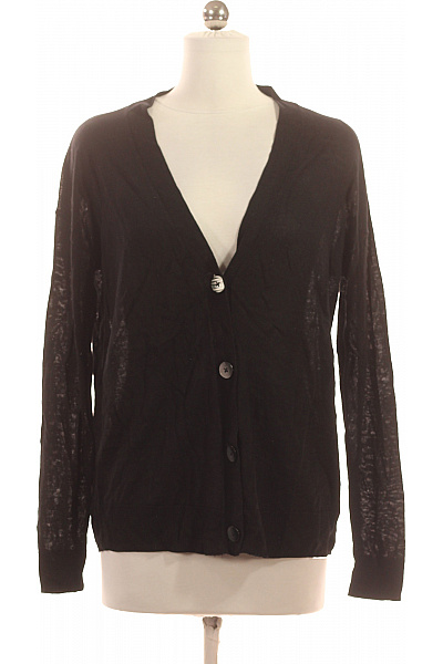 Dámský černý Lehký Tenký Propínací Kardigan S Výstřihem Do V Na Knoflíky Velikost XS