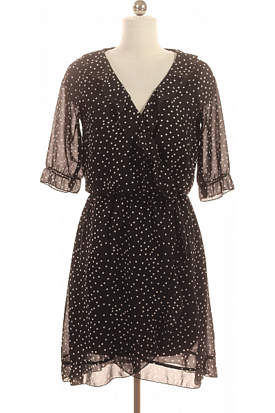 GATE Černé puntíkované šaty zavinovací šifonové s krátkým rukávem Velikost 34 | GATE | obrázek 2