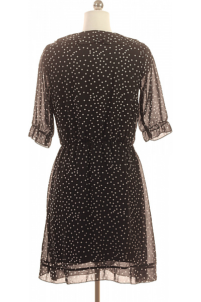 GATE Černé puntíkované šaty zavinovací šifonové s krátkým rukávem Velikost 34 | GATE | obrázek 3