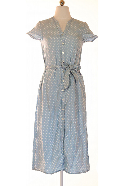 modré puntíkované šaty s krátkým rukávem a páskem Vel. S | Unimoda | obrázek 2