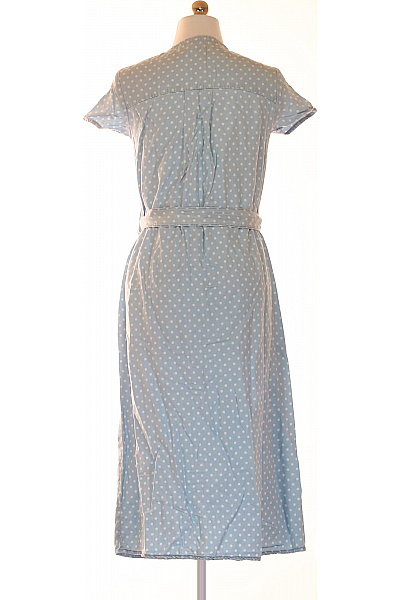 modré puntíkované šaty s krátkým rukávem a páskem Vel. S | Unimoda | obrázek 3
