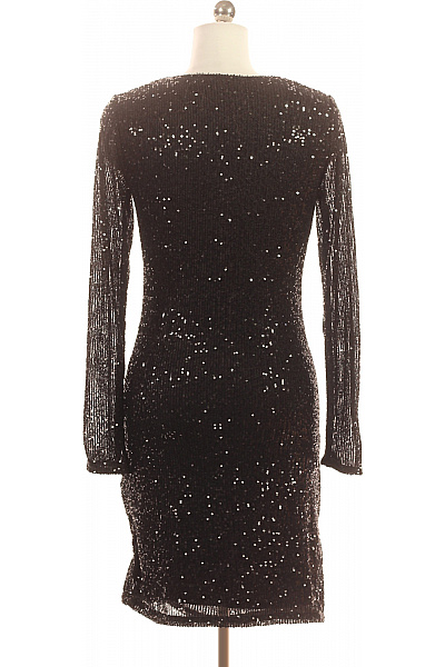 PIECES Černé flitrové mini šaty zavinovací s dlouhým rukávem na párty Vel. M | PIECES | obrázek 2