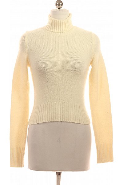 Bershka Dámský Krémový žebrovaný Rolák Pletený Teplý Crop Velikost S