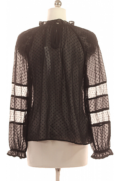 MANGO Černá průsvitná puntíkovaná halenka s dlouhým rukávem a volánky Vel. S | MANGO | obrázek 2