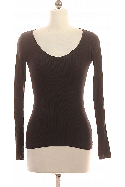 TOMMY HILFIGER Dámské žebrované Tričko S Dlouhým Rukávem A V-výstřihem černé Vel. S