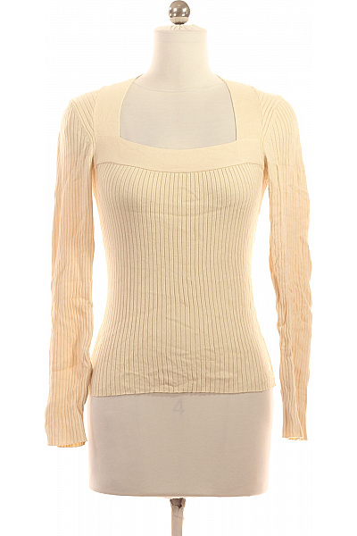 HM  Dámské žebrované Tričko S Dlouhým Rukávem A Hranatým Výstřihem Béžové Vel. Xs